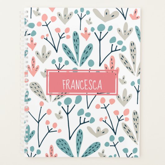 Roze Blauw Tan Abstract Bloempatroon Monogram Planner (Voorkant)