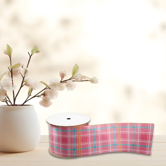 Roze & Blauw Tartaar plaid zomer Satijnen Lint