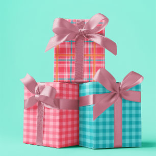 Roze & Blauw Tartaar plaid zomer set van 3 Inpakpapier Vel
