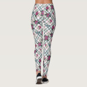 Roze Blauw Tattoo Rozen Vlinders Plaid Leggings (Achterkant)