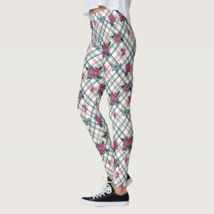 Roze Blauw Tattoo Rozen Vlinders Plaid Leggings