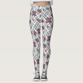 Roze Blauw Tattoo Rozen Vlinders Plaid Leggings (Voorkant)