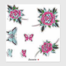 Roze Blauw Tattoo Rozen Vlinders