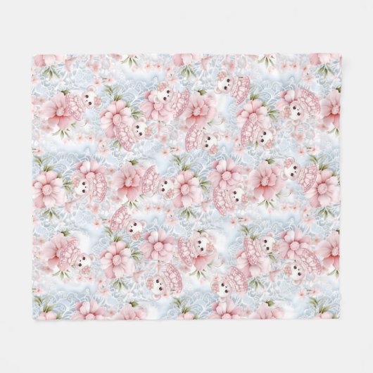  Roze & Blauw Teddybeer Girly Fleece Deken (Voorkant (Horizontaal))