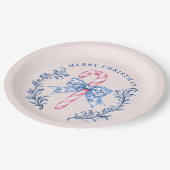 Roze & Blauw Toile Crest Candy Cane Papieren Bordje (Gekanteld)