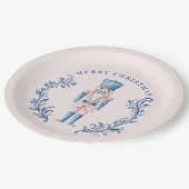 Roze & Blauw Toile Crest Notenkraker Papieren Bordje (Gekanteld)