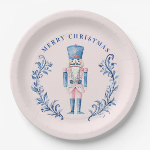 Roze & Blauw Toile Crest Notenkraker Papieren Bordje