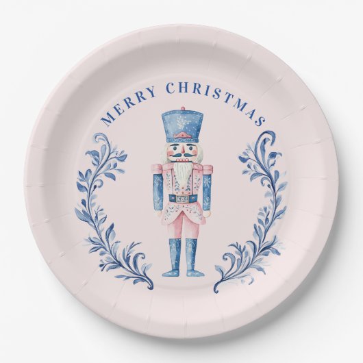 Roze & Blauw Toile Crest Notenkraker Papieren Bordje (Voorkant)