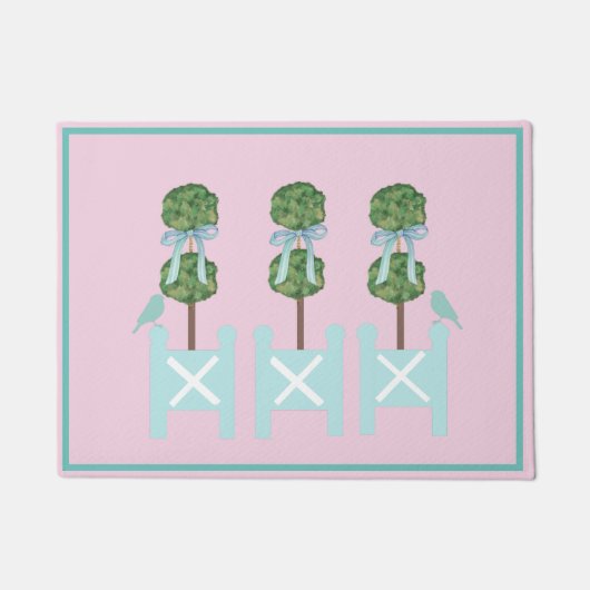 Roze blauw Topiary Turquoise Bird Drug doormat Deurmat (Voorkant)