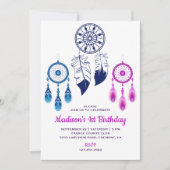 Roze Blauw Tribal Boho Dream Catcher Verjaardagsfe Kaart (Voorkant)