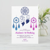 Roze Blauw Tribal Boho Dream Catcher Verjaardagsfe Kaart (Staand voorkant)