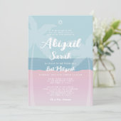 Roze Blauw Tropisch Strand Palmbomen Bat Mitswa Kaart (Staand voorkant)