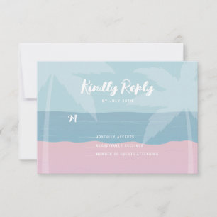 Roze Blauw Tropisch Strand Palmbomen Bat Mitswa RSVP Kaartje