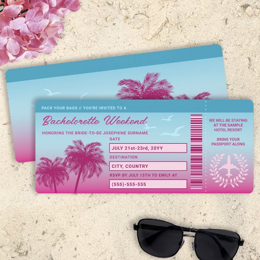 Roze Blauw Tropische Bachelorette Trip Boarding Pa Kaart
