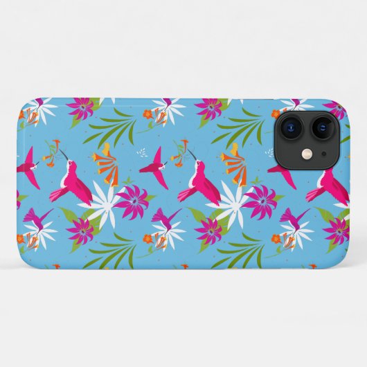 Roze Blauw Tropische Kolibrie Patterned Case-Mate iPhone Case (Achterkant (horizontaal))