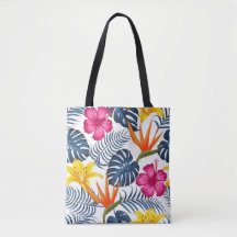 Roze Blauw Tropische Schouderschouder Canvas tas