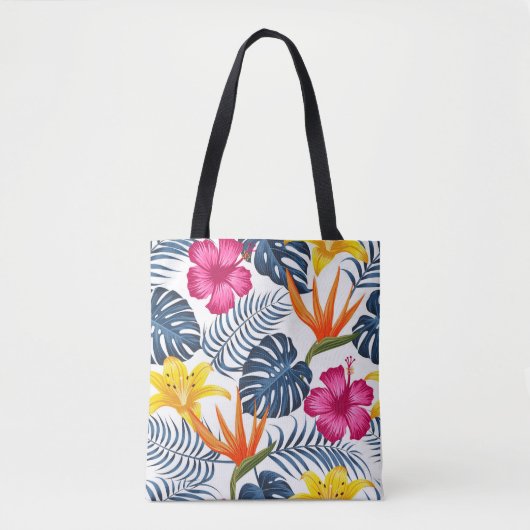 Roze Blauw Tropische Schouderschouder Canvas tas (Voorkant)