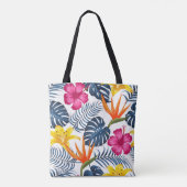 Roze Blauw Tropische Schouderschouder Canvas tas (Achterkant)