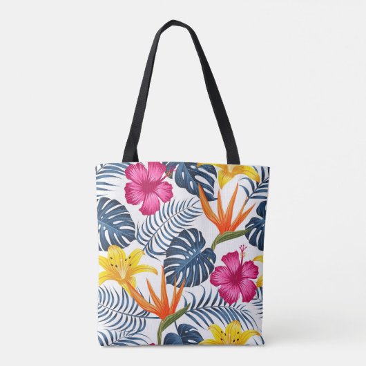 Roze Blauw Tropische Schouderschouder Canvas tas (Achterkant)