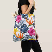 Roze Blauw Tropische Schouderschouder Canvas tas (Dichtbij)