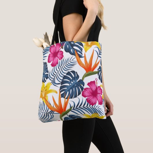 Roze Blauw Tropische Schouderschouder Canvas tas (Dichtbij)