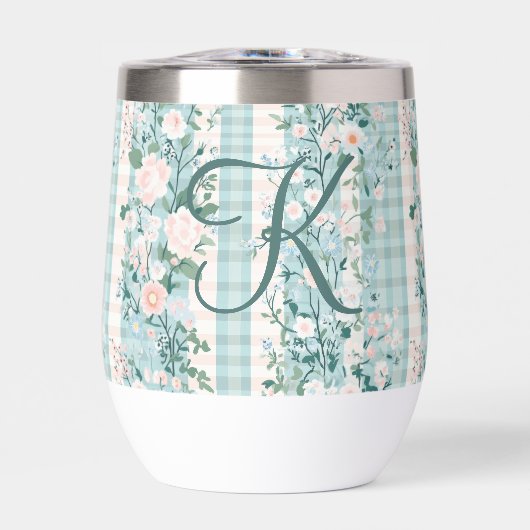 Roze Blauw Turquoise Monogram Eerste Gingham Cadea (Voorkant)