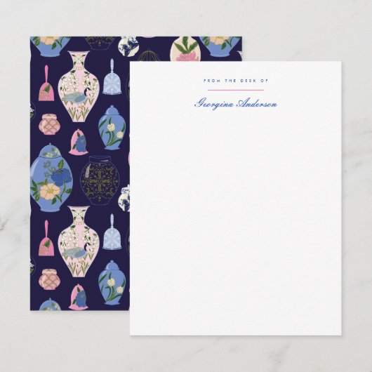 Roze Blauw  Vaas Persoonlijk briefpapier Notitiekaartje (Voorkant / Achterkant)