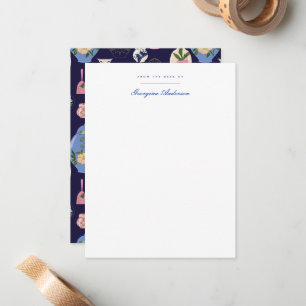 Roze Blauw Vaas Persoonlijk briefpapier Notitiekaartje