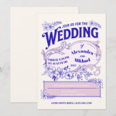 Roze Blauw Vintage Bibliotheek Boek Trouwen Kaart (Voorkant / Achterkant)