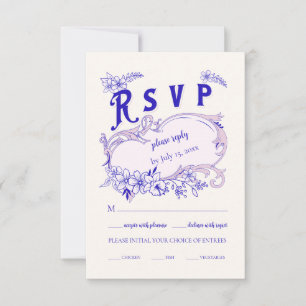 Roze Blauw Vintage Bibliotheek Boek Trouwen RSVP Kaartje
