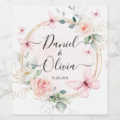  Roze Blauw Vlinder Monogram Wijnlabel Wijn Etiket (Enkel label)