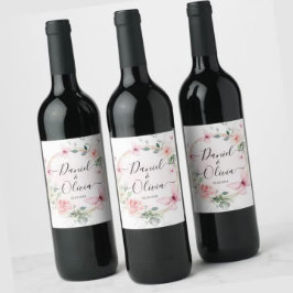  Roze Blauw Vlinder Monogram Wijnlabel Wijn Etiket