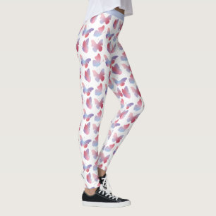 Roze Blauw Vlinder Ontwerp Pastel Patroon Leggings