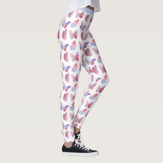  Roze Blauw Vlinder Ontwerp Pastel Patroon Leggings (Rechts)