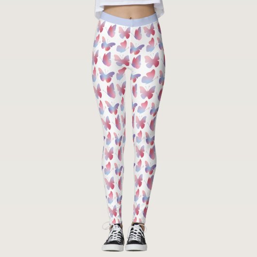  Roze Blauw Vlinder Ontwerp Pastel Patroon Leggings (Voorkant)