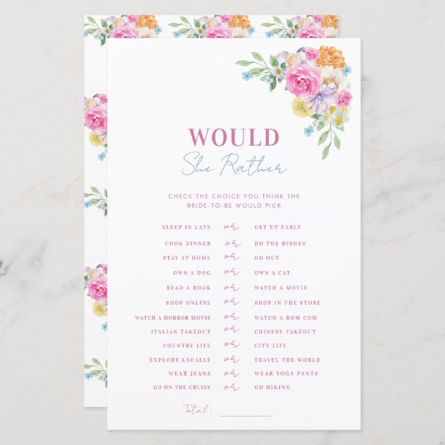 Roze blauw Vrijgezellenfeest wil ze liever spel (Voorkant / Achterkant)