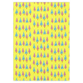 Roze & Blauw Vrolijke Kerstbomen Geel Tafelkleed (Voorkant)