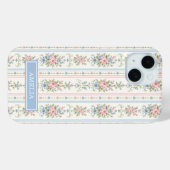 Roze Blauw Waterverf Bloem Streep Case-Mate iPhone Case (Achterkant (horizontaal))