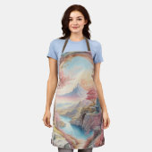 Roze Blauw Waterverf Fantasy Landscape Schort (Gedragen)