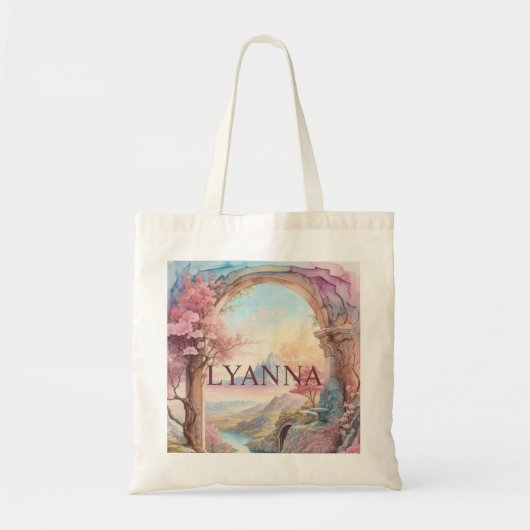 Roze Blauw Waterverf Fantasy Landscape Tote Bag (Voorkant)