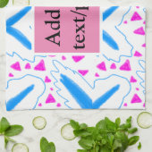 Roze blauw waterverf patroon toevoegen naam tekst  theedoek (Gevouwen)