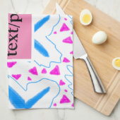 Roze blauw waterverf patroon toevoegen naam tekst  theedoek (Quarter Fold)