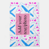 Roze blauw waterverf patroon toevoegen naam tekst  theedoek (Verticaal)