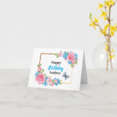 Roze Blauw Waterverf Rozen Kaart (Gele Bloem)