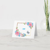 Roze Blauw Waterverf Rozen Kaart (Achterkant)