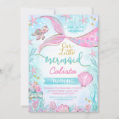 Roze Blauw Whimsical Onze Kleine Zeemeermin Verjaa Kaart (Voorkant)