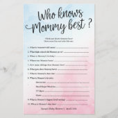 Roze & Blauw Wie kent mama douche papier spel Kaar Flyer (Voorkant)