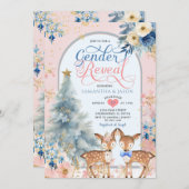 Roze Blauw Winter Herten Kerst Geslacht Onthulling Kaart (Voorkant / Achterkant)