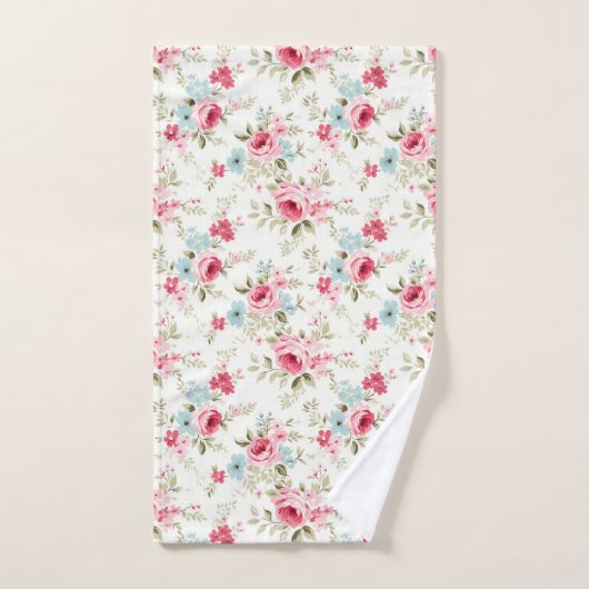 Roze Blauw Wit Bloemen Shabby Chic Bad Handdoek (Handdoek)