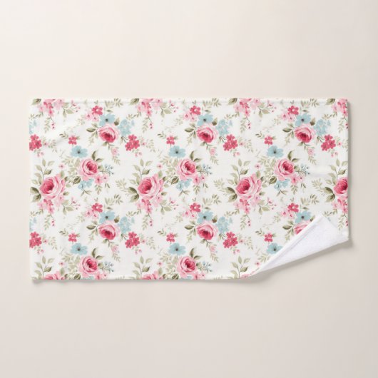 Roze Blauw Wit Bloemen Shabby Chic Bad Handdoek (Handdoek)